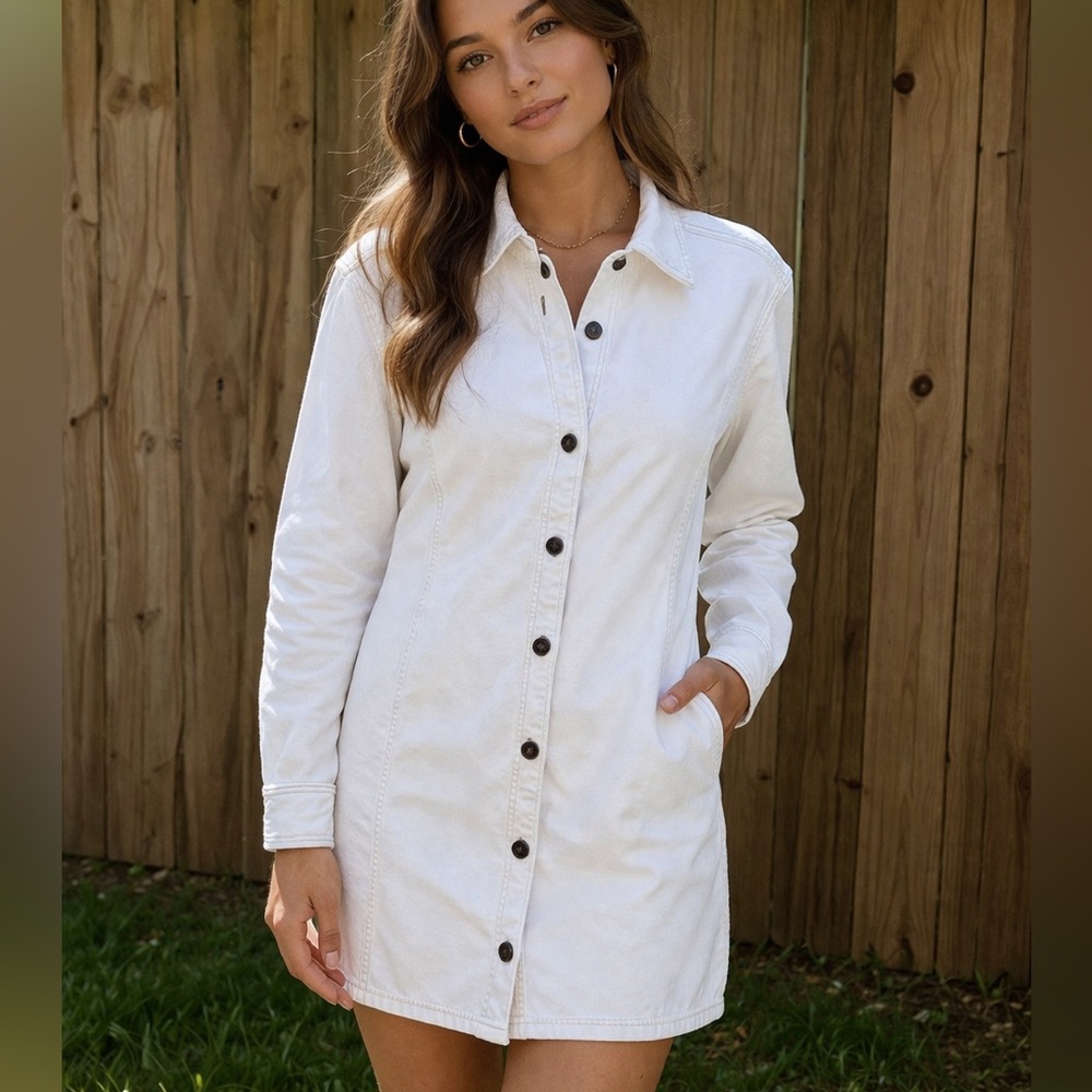 Madewell White denim‎ Casual Button Down Shirt Classic Collar Long Sleeves XS